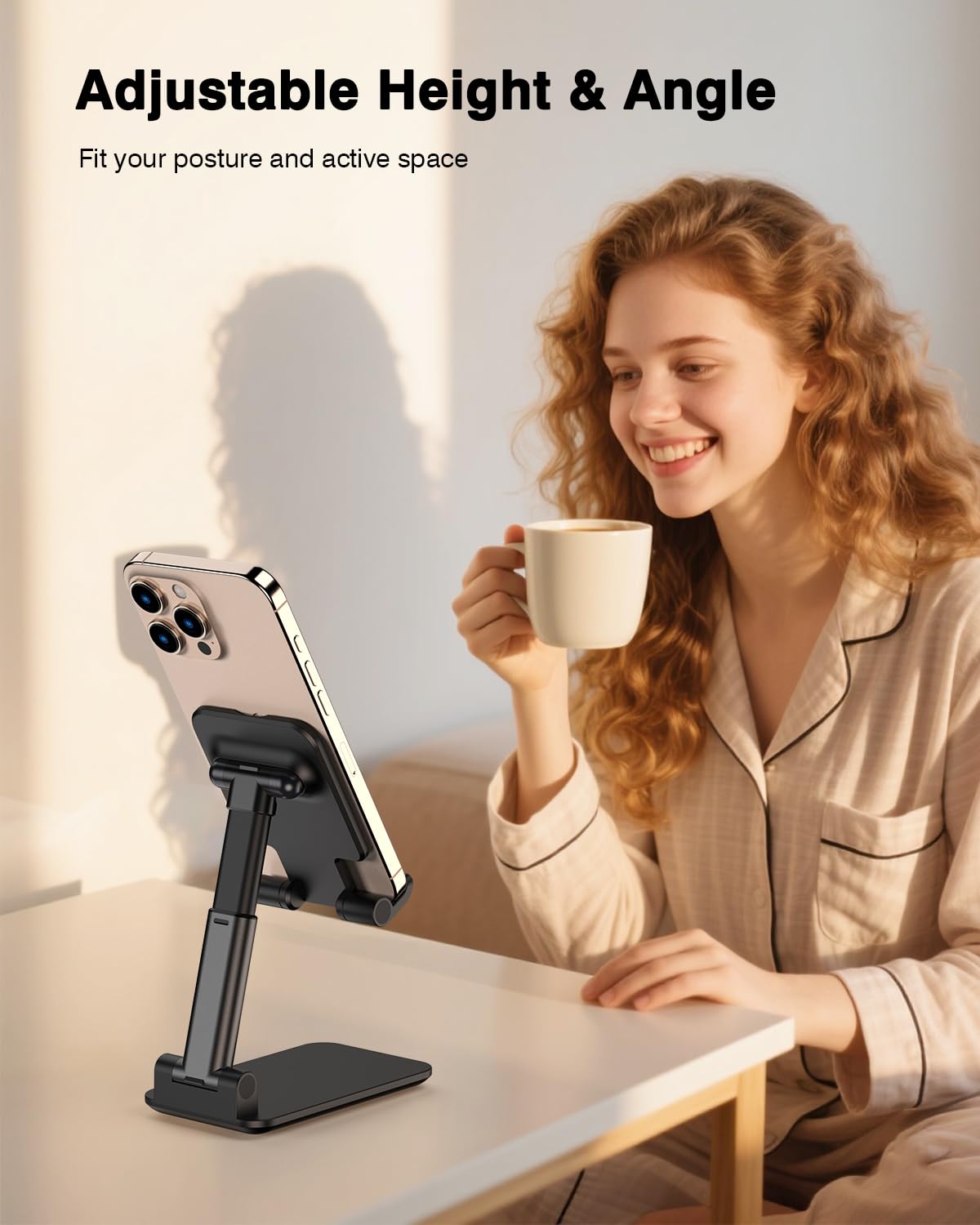 Adjustable Foldable Phone Stand for Desk — Universal Portable Cell Phone Holder for iPhone, Samsung & Nintendo Switch, Office & Home