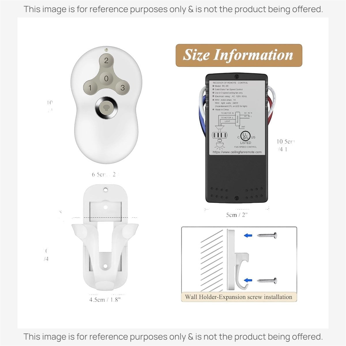 Prichor RC-5T RC-5R Ceiling Fan Remote Control Kit for 3-Speed Ceiling Fans
