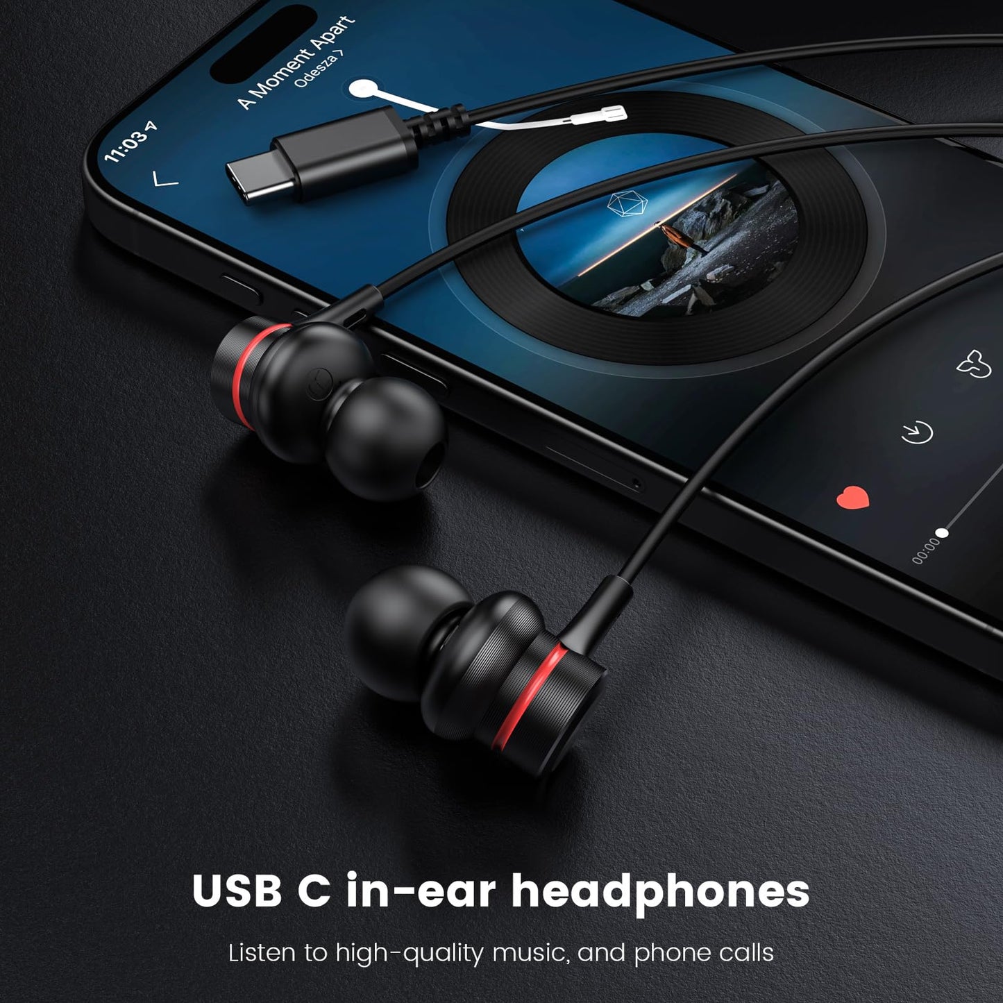 USB-C Earphones HiFi Stereo — Wired In-Ear Type C Headphones with Mic & Volume Control for iPhone 17/16/15, Samsung Galaxy S24/S23, Pixel 8/7