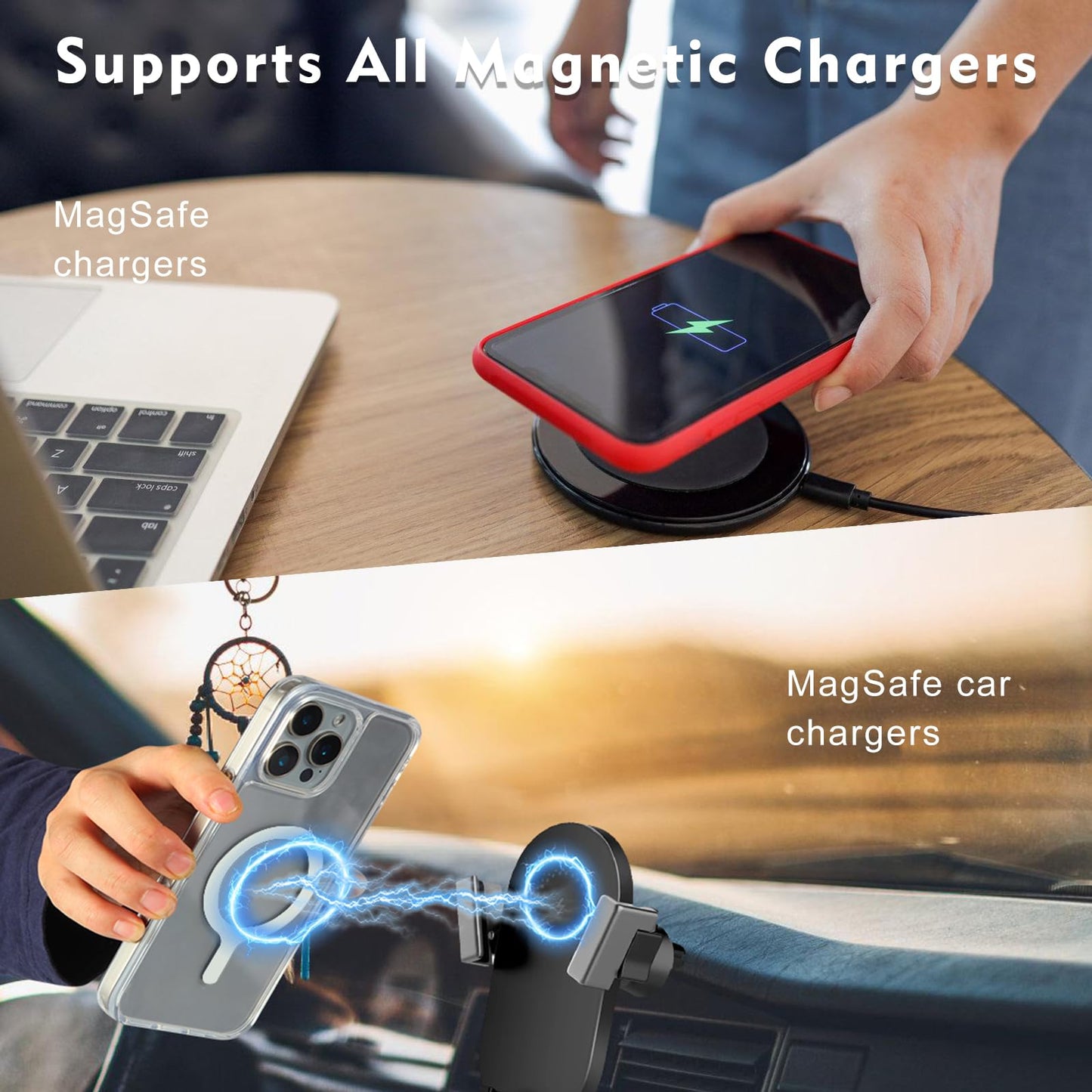 4 Pack Universal Ring Wireless Charger Conversion Kit for MagSafe Sticker 360 – Compatible with iPhone, iPad, Samsung, and More, White (No Magnets)