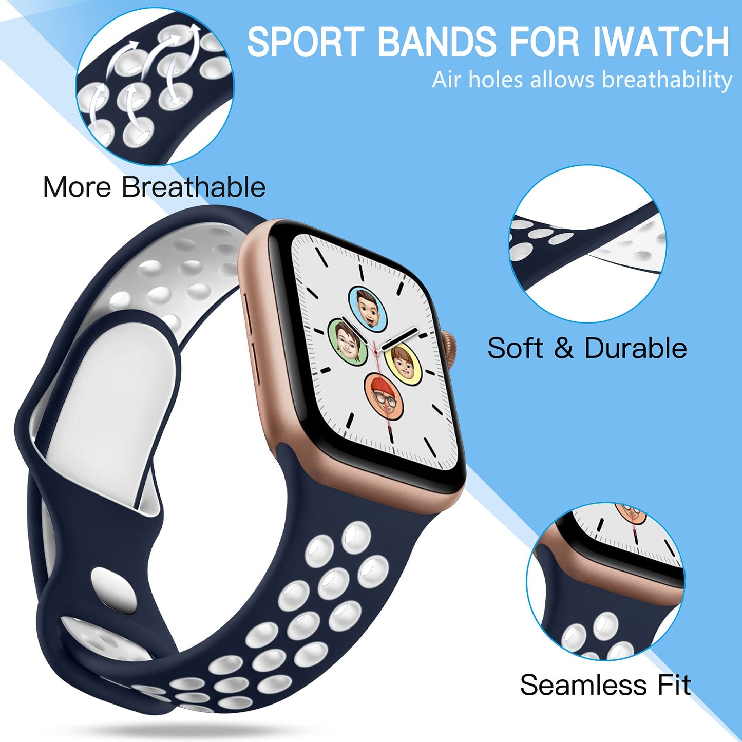 Apple Watch Sport Bands 4 Pack — Breathable Silicone Straps for Series 1-11, SE & Ultra 38mm-49mm