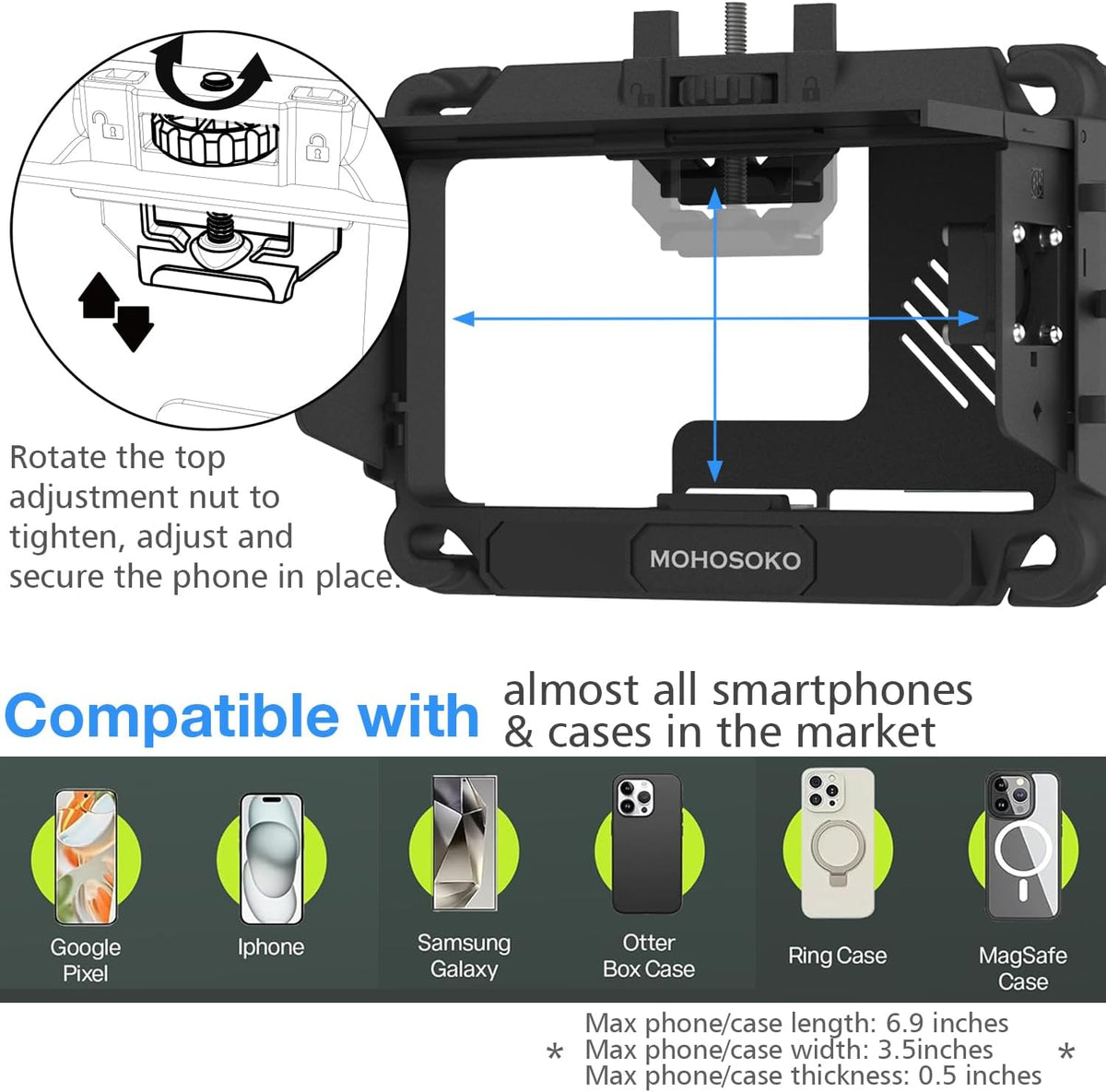 Phone Fence Mount with Shade & Cooling Fan - Foldable Game Changer Mounting Kit for iPhone, All-in-One Streaming Kit for Baseball Recording