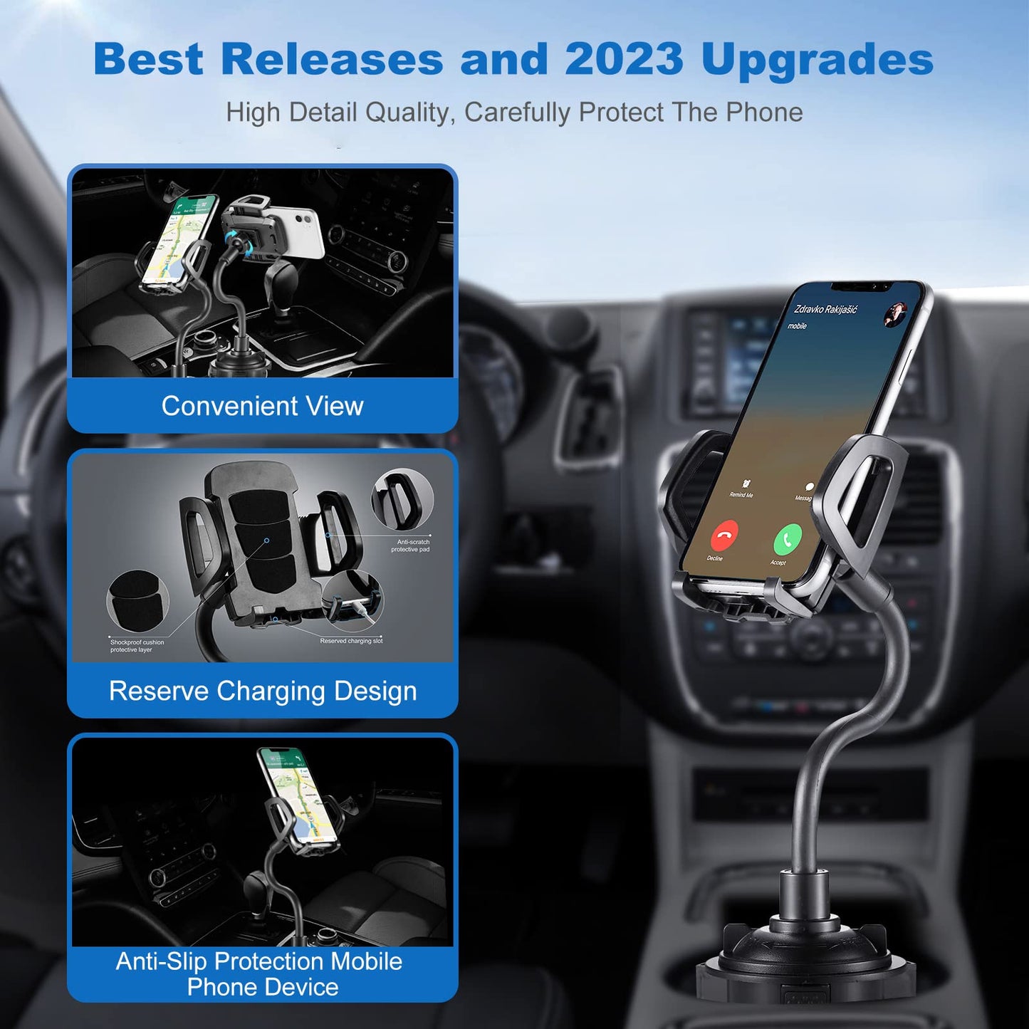 360° Adjustable Car Cup Holder Phone Mount with Flexible Gooseneck – Universal Smartphone Holder