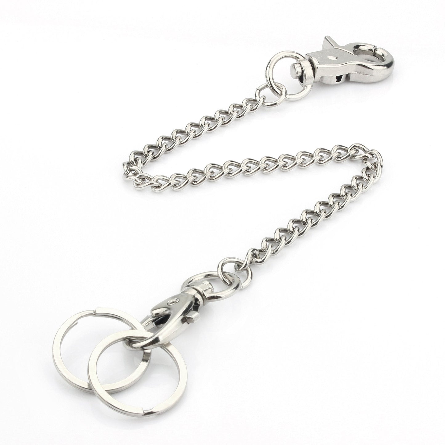 Wallet Chain 2 Pack 8" — Heavy Duty Pocket Keychain Lobster Clasp & Key Rings for Jeans & Belt, Silver