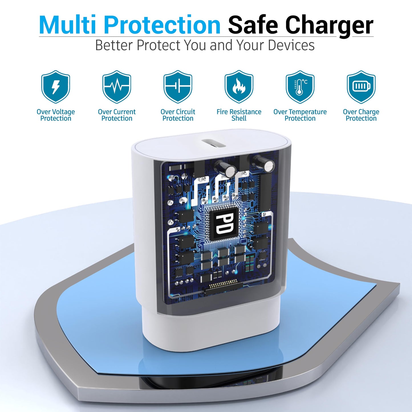 30W USB-C Fast Charging Block — PD Wall Charger Adapter for iPhone 17/17 Air/16/15/14/13/12/11, iPad, Samsung Galaxy S25/S24 & All Type-C Devices
