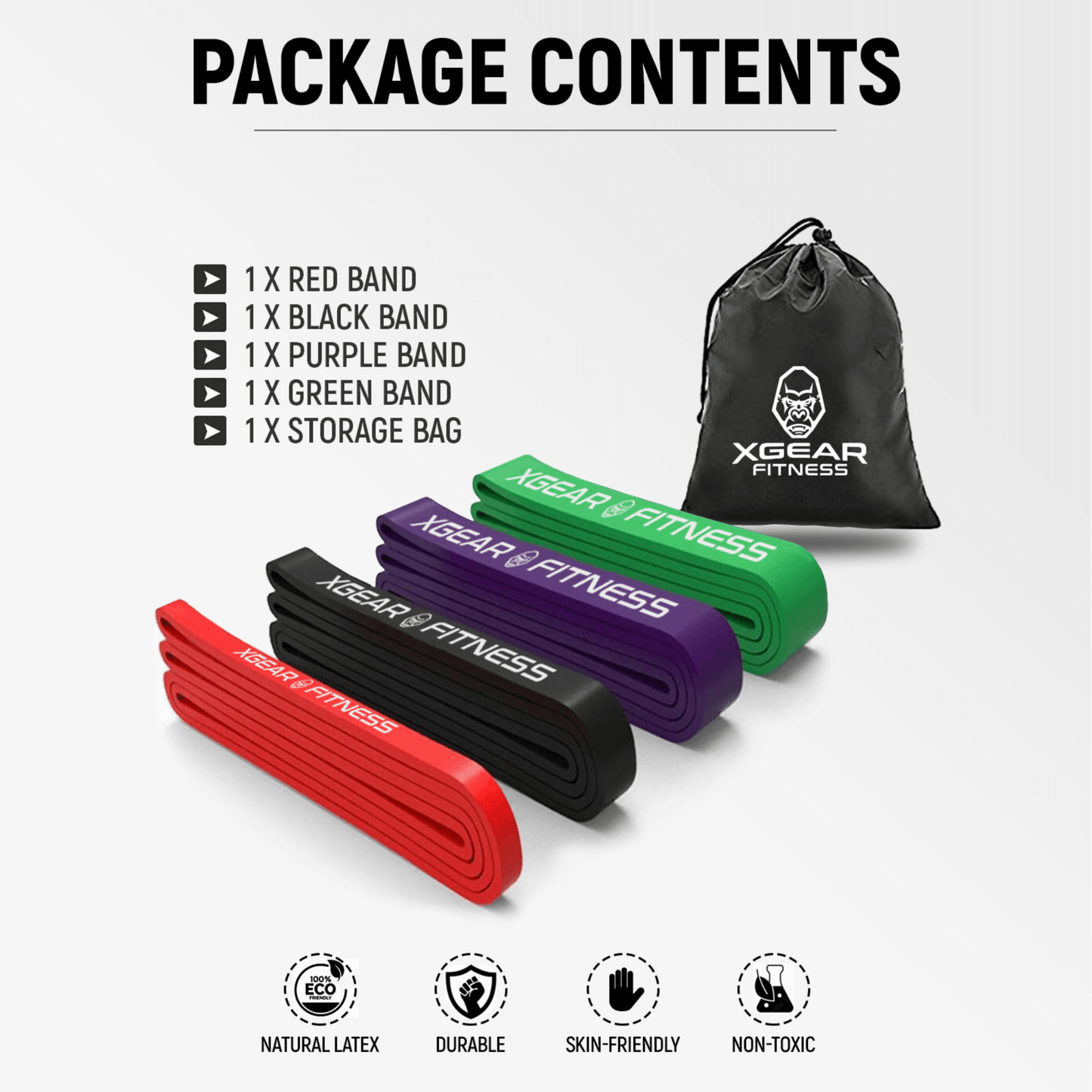 XGear Fitness Set of 4 XG-PRO Heavy Duty Exercise Resistance Bands