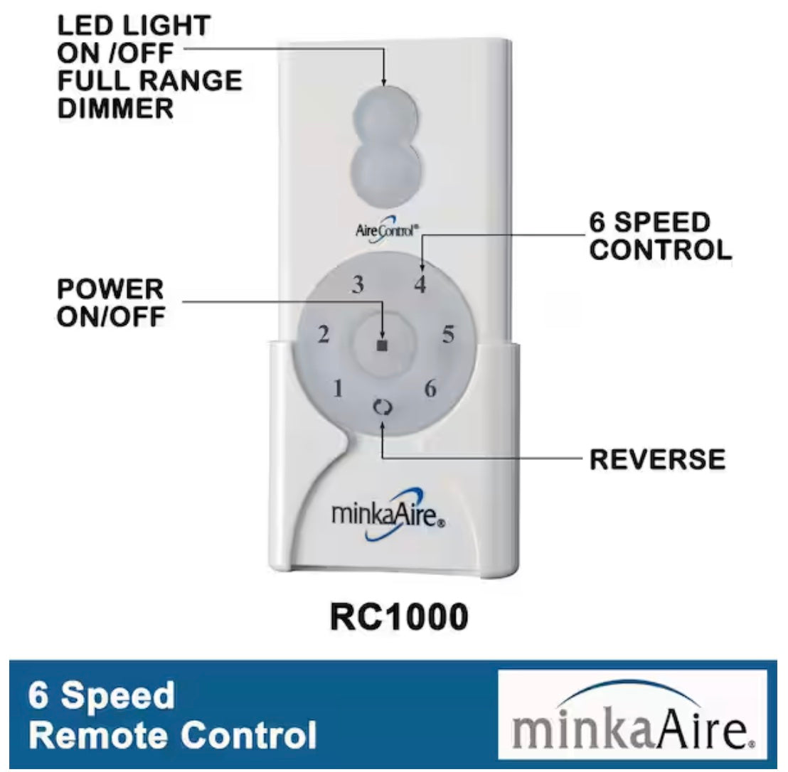Minka-Aire AireControl 6-Speed Handheld Ceiling Fan Remote Control - White - RC1000, DL-8101T, Y7ZDL8101T