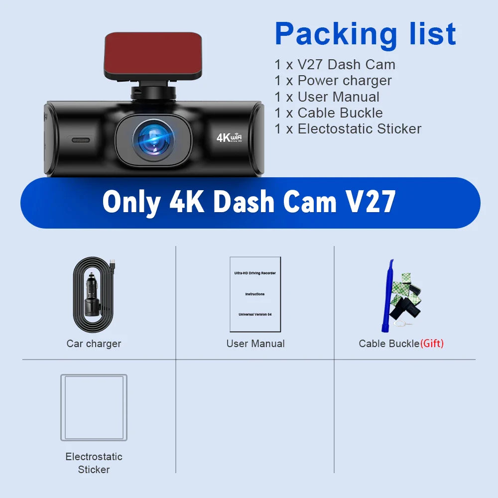 Soam 4K Full HD Dual Dash Camera,Front 4K+Rear 1080P,Built-in WiFi,1.97" IPS Screen,Night Vision,WDR,24H Parking Monitor