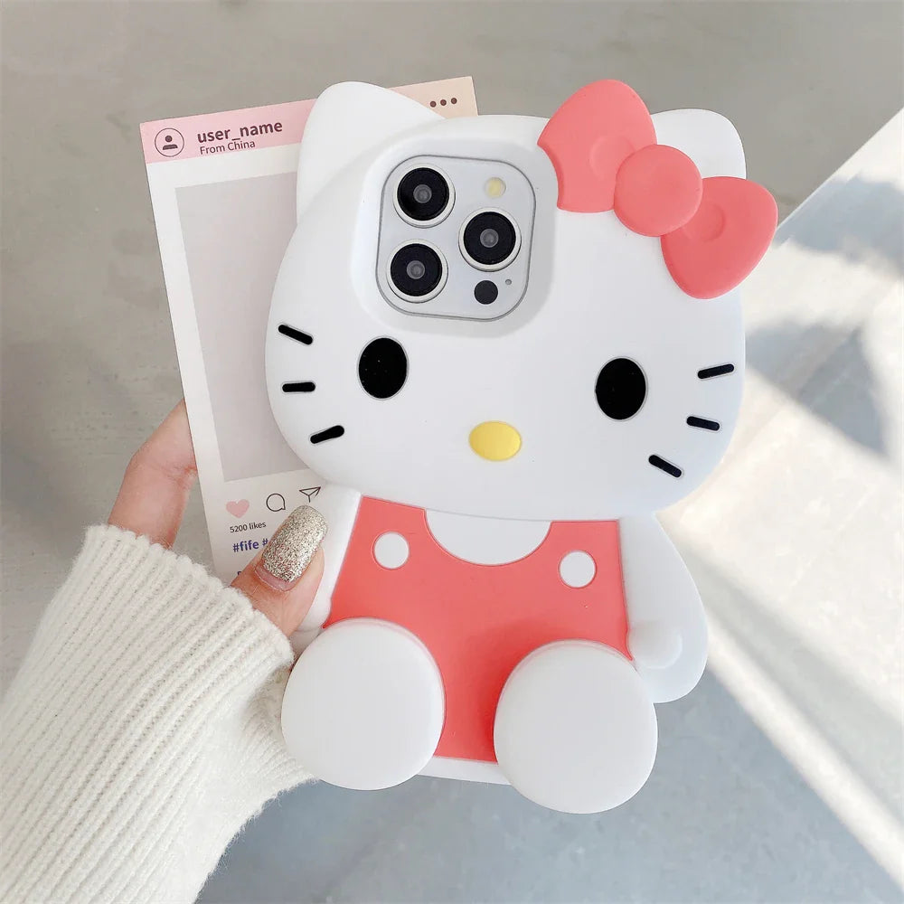 Cute Hello Kitty Liquid Silicone Phone Holder Cover Phone Case