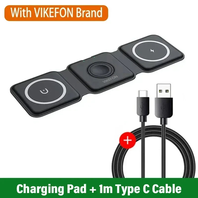 Foldable 3-in-1 Wireless Charger Dock For iPhone 16 15 14 13 12 Pro Max Apple Watch 10/9/8/7/6/5 AirPods Pro Fast Charging Pad