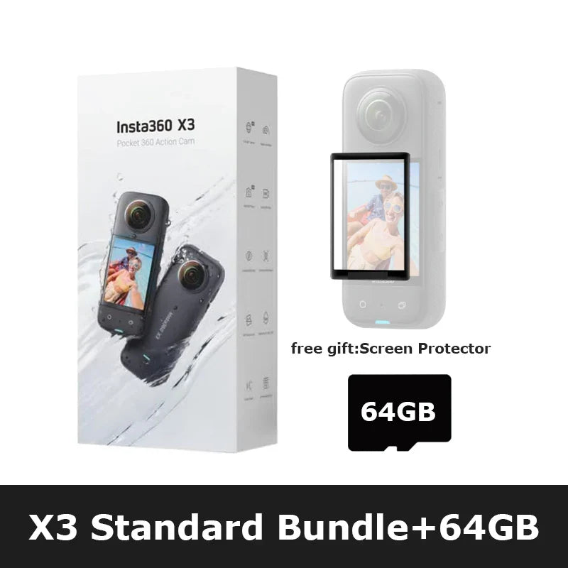 Insta360 X3 - Waterproof 360 Action Camera with 1/2" 48MP Sensors,5.7K 360 Active HDR Video,72MP 360 Photo,4K Single-Lens