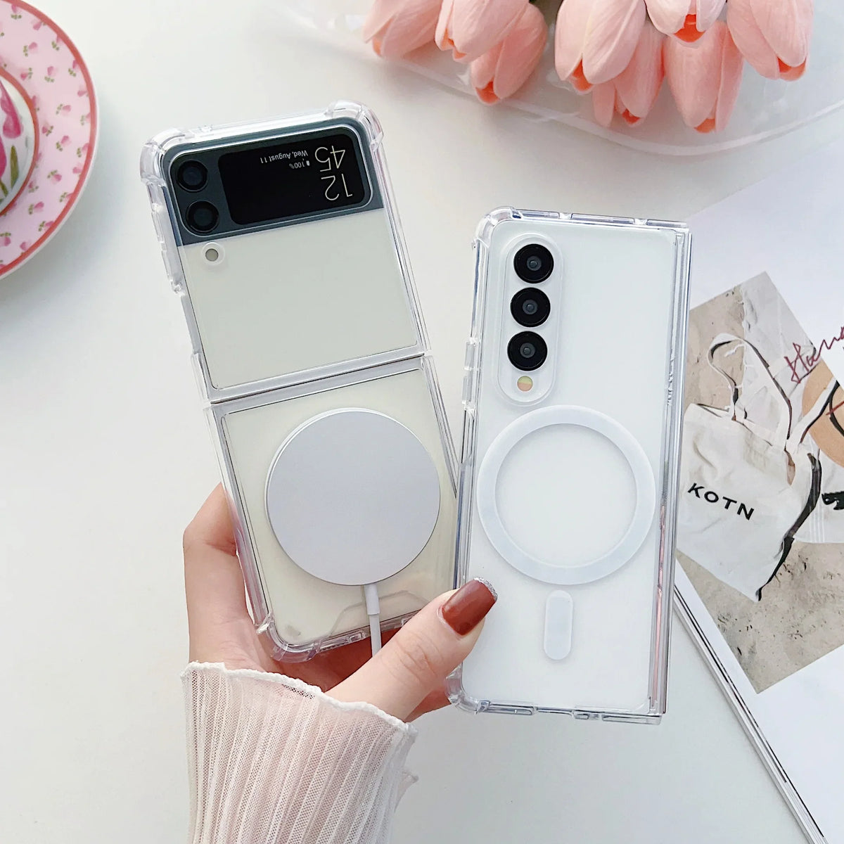 Magsafe Wireless Charging Case For Samsung Galaxy Z Fold 6 5 4 3 Z Fold3 Fold4 Fold5 Fold6 Transparent Shockproof Phone Cover
