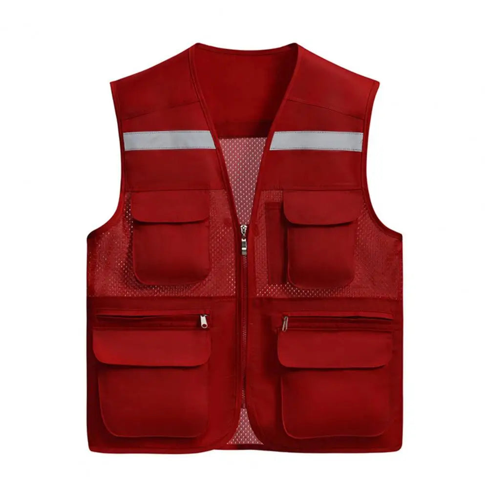 Stylish Vest Coat Breathable Cargo Vest Mesh Stitching Reflective Night Safety Waistcoat Safe