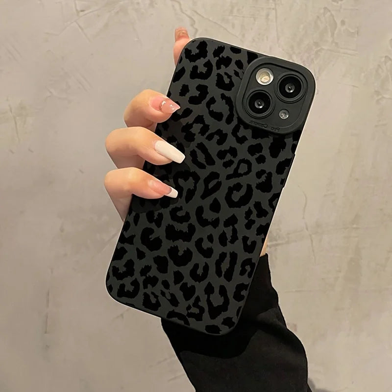 Black Leopard Print Phone Case For iPhone 14 13 11 15 Pro Max 12 Mini XS XR X 8 7 Plus SE 2022 14Pro 13Pro Matte Soft Cov