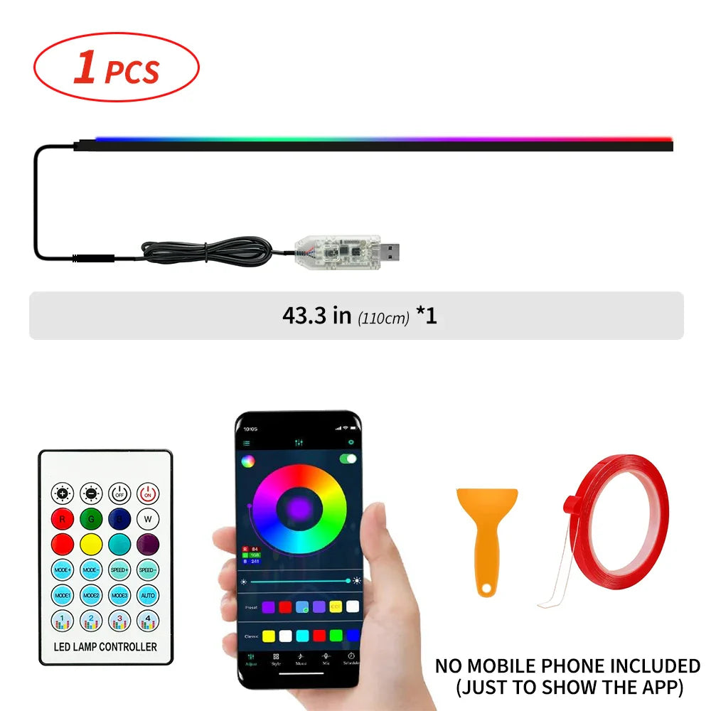 110cm APP Control Car Ambient Lights LED Interior RGB Symphony Atmosphere Light Acrylic Strips Dashboard Decoration Sunroof