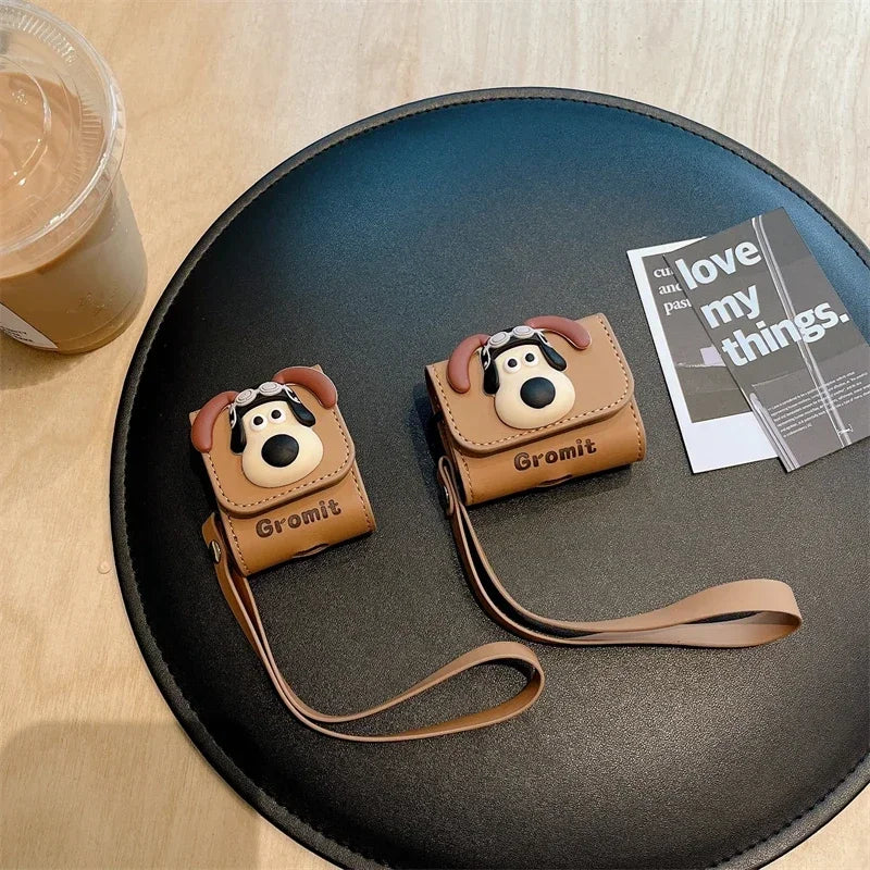 Cute Anime 3D Pilot Dog Cartoon Soft Leather Earphone Case For Airpods 3 Pro With Hand Strap Protective Cover For Airpods 1 2