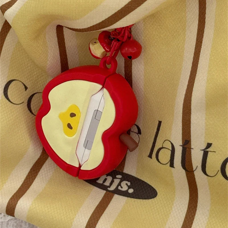 3D Red Apple With Pendant Earphone Cover For Apple AirPods 1 2 3 Generation Airpods Pro/Pro2 Wireless Bluetooth Headphone Case