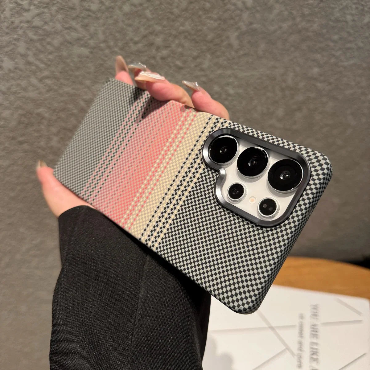 Mountain Carbon Fiber Kevlar Pattern Plastic Case For Samsung S25 S24 S23 Ultra Plus For Magsafe Magnetic Wireless Charge Cover