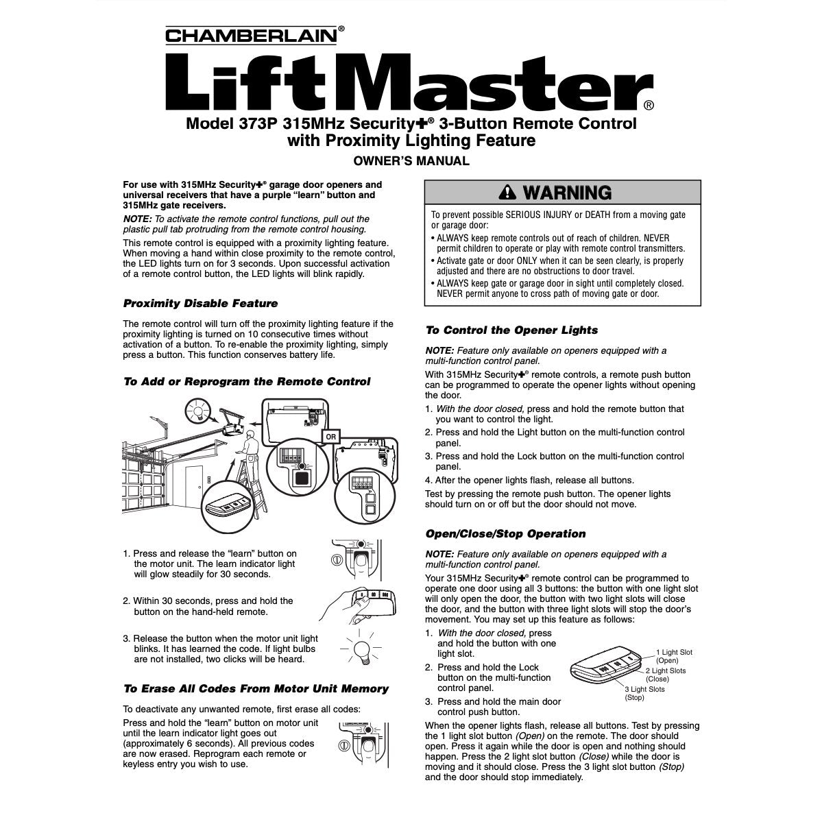 AccessMaster 373P Premium 3-Button Vizor 315 MHz Garage Door Opener Remote Control
