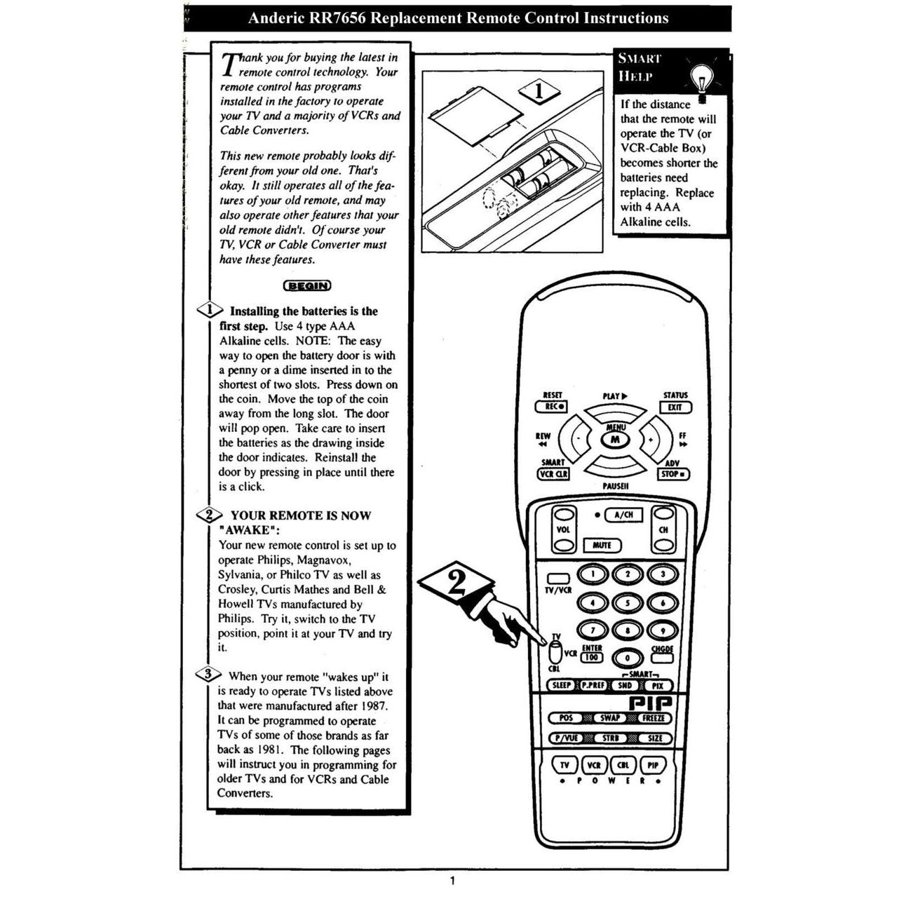 Anderic RR7656 Replacement TV Remote Control for Philips