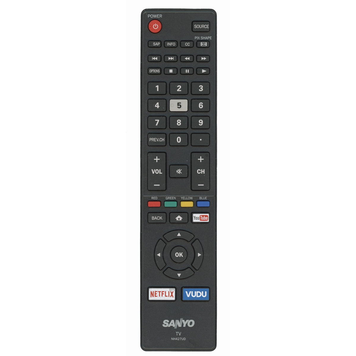 Sanyo NH427UD Smart TV Remote Control | Youtube | Netflix | Vudu - NH427UD