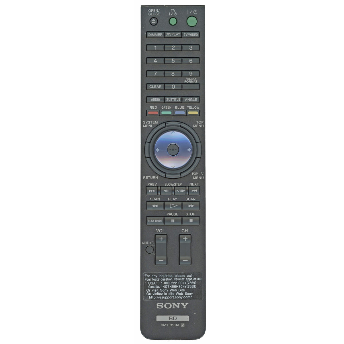 Sony RMT-B101A Blu-Ray Disc DVD Remote Control - 1-479-848-31