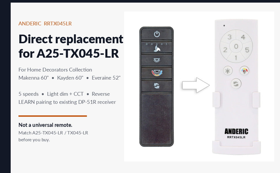 Home Decorators Collection TX045-LR Ceiling Fan Remote Control