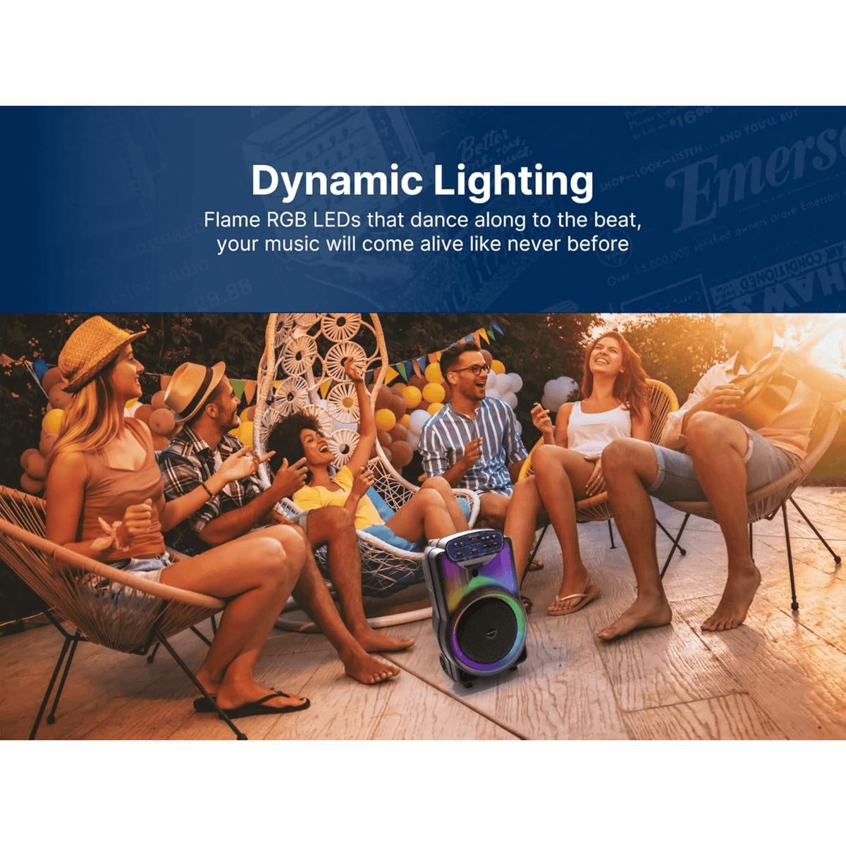 Emerson Portable Bluetooth 12" Party Speaker with Flame Lighting