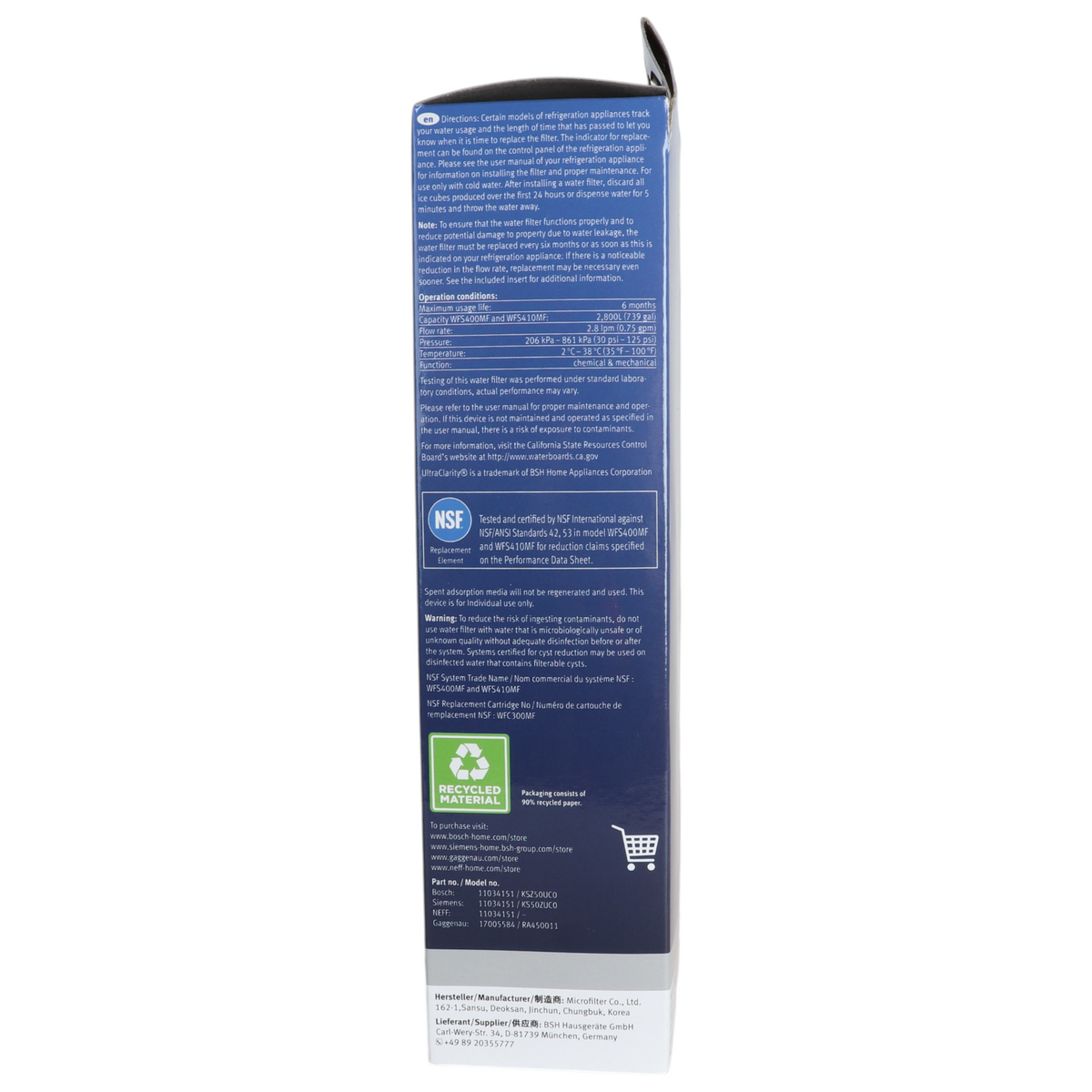 Bosch 11034151 • KSZ50UC0 UltraClarity Refrigerator Water Filter - 11034151