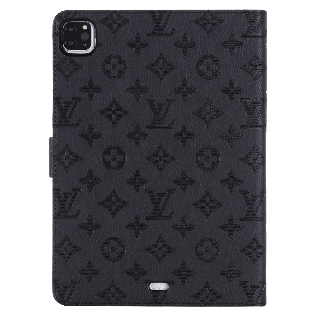 3D Embossed Canvas Monogram Holster Apple iPad Flip Cover With Stand Function