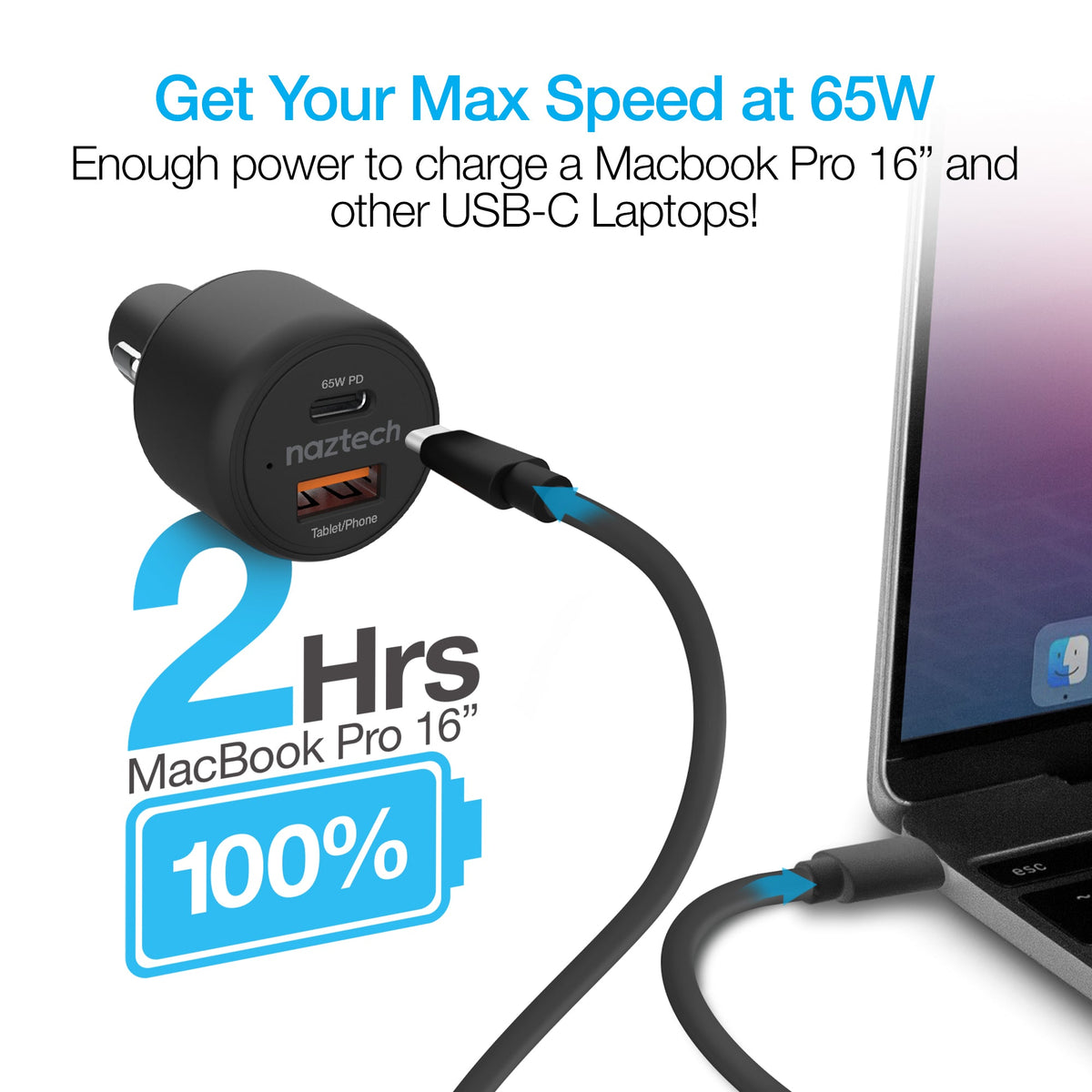 Naztech SpeedMax65 PD65W + QC3 Car Charger