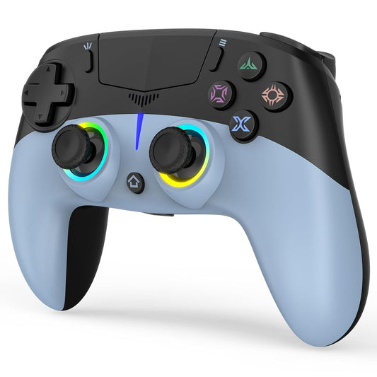 LED Wireless Gaming Controller for PS5 Pro Slim and PC, Hall Effect Joysticks and Triggers, RGB Lighting with 4 Modes, Macro Support, 6-Axis Motion Control, Dual Vibration, 3.5mm Audio Jack, Black and Blue