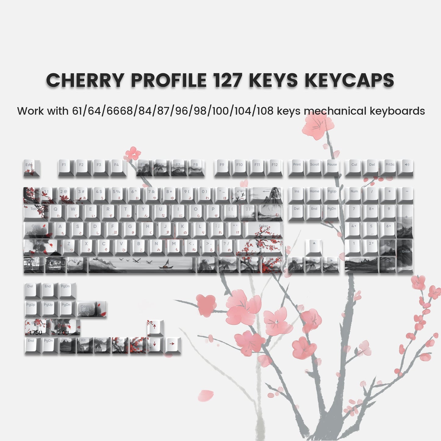 XVX  Plum Blossom Cherry Profile Double shot  5-sided Dye-Sub PBT Keycap Set (127-Key)