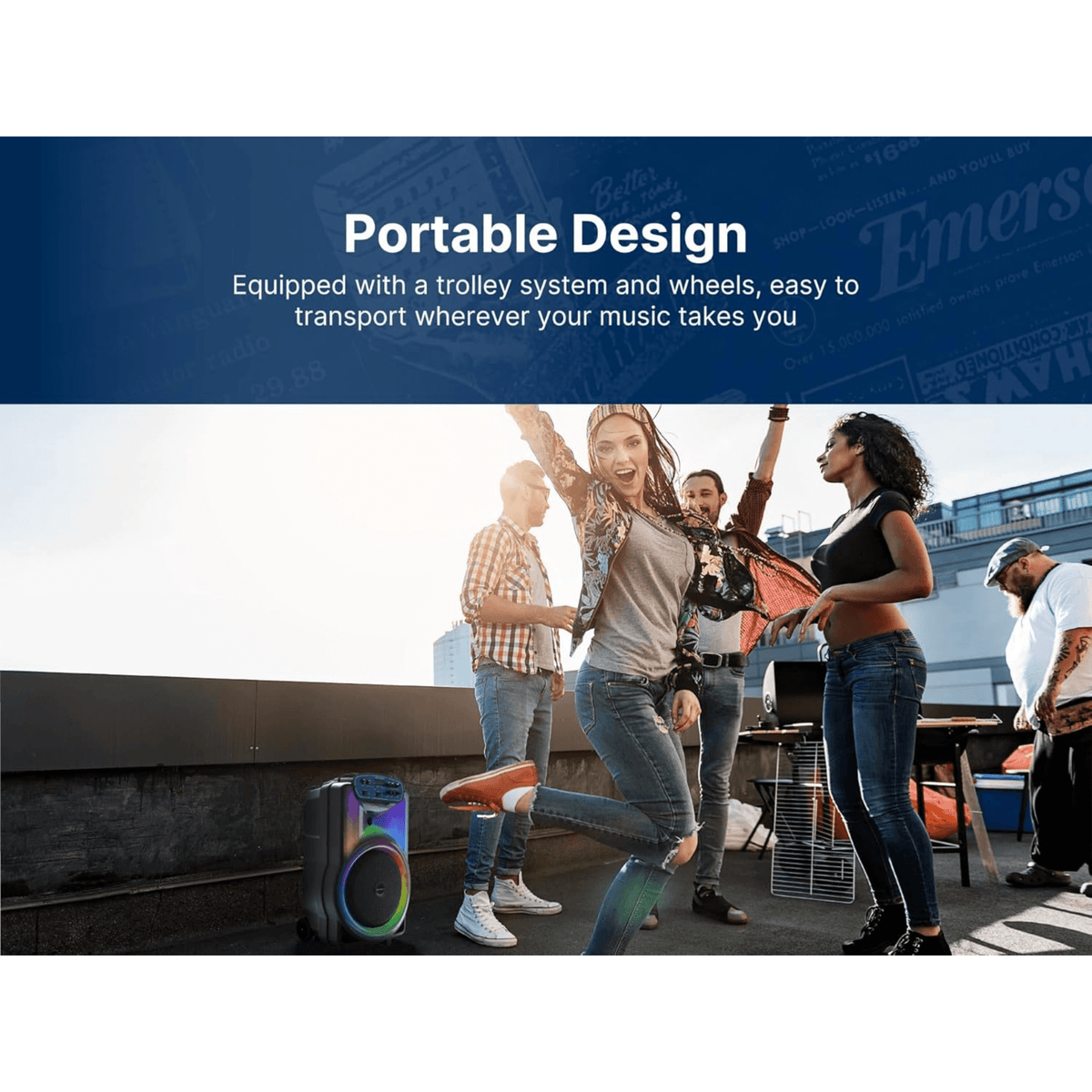 Emerson Portable Bluetooth 12" Party Speaker with Flame Lighting