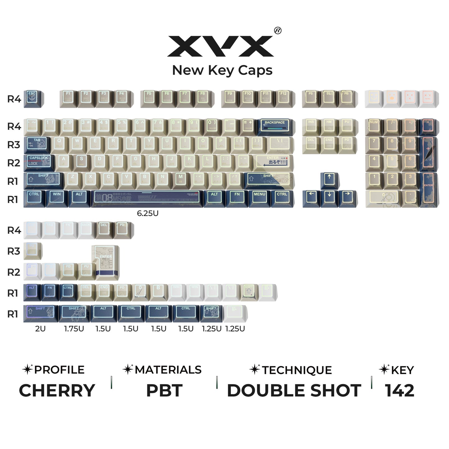 XVX PRISM Shine-Through Double-Shot Cherry Profile PBT Keycap Set 142-key