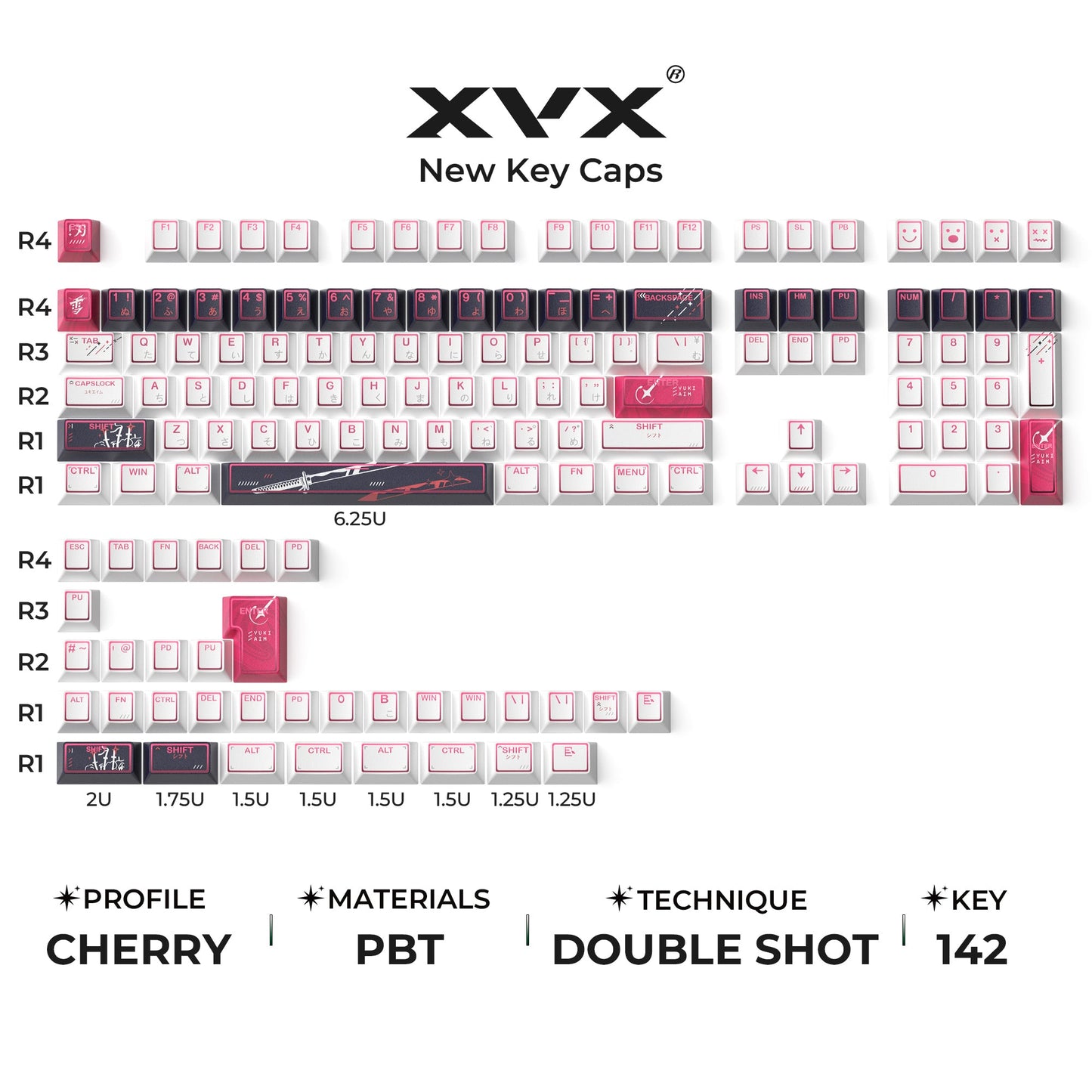 XVX PRISM Shine-Through Double-Shot Cherry Profile PBT Keycap Set 142-key