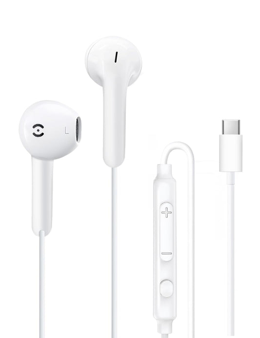 USB-C Wired Earbuds with Mic — Type C Headphones for iPhone 17e/17/16/15 Pro Max, Samsung Galaxy & All USB-C Devices