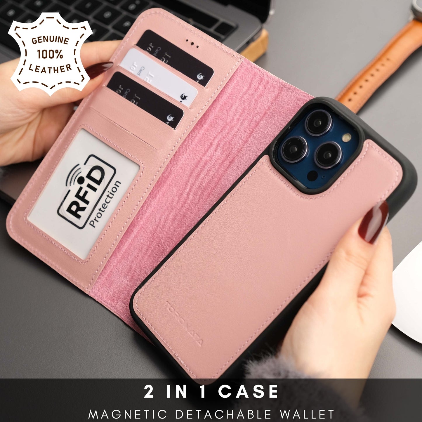Casper Leather iPhone 15 Pro Wallet Case | Detachable MagSafe Compatible RFID Protection