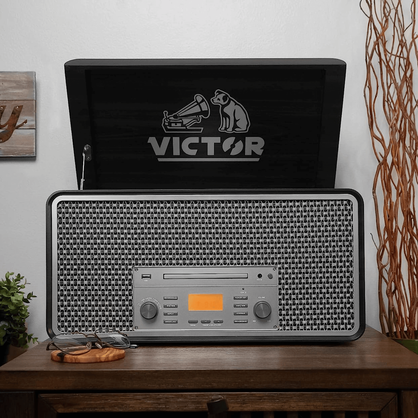Victor Monument 8-in-1 Wood Music Center Graphite - Refurbished