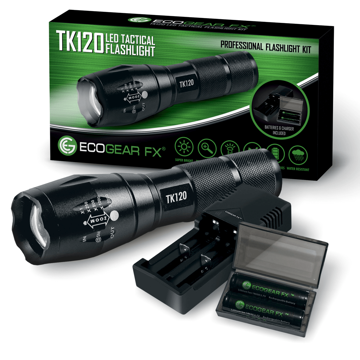 EcoGear FX TK120 Professional LED Flashlight Kit with Batteries and Charger