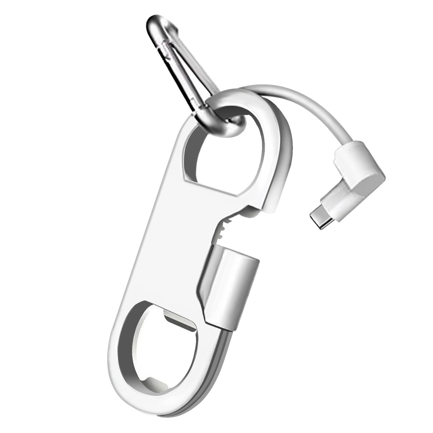 USB-C Keychain Charging Cable — Fast Charge Carabiner Bottle Opener for Samsung Galaxy & Pixel, White