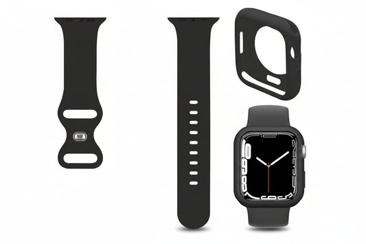 Silicone Band with Protective Bumper Case for Apple Watch Series 9/8/7 (45mm) – Black