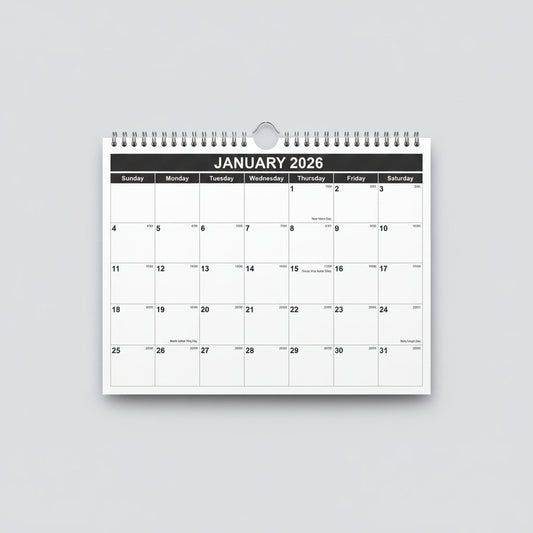 2026–2027 Monthly Wall Calendar (Jan 2026–Jun 2027) – 8.5” x 11” Spiral-Bound Hanging Planner for Home & Office – Black