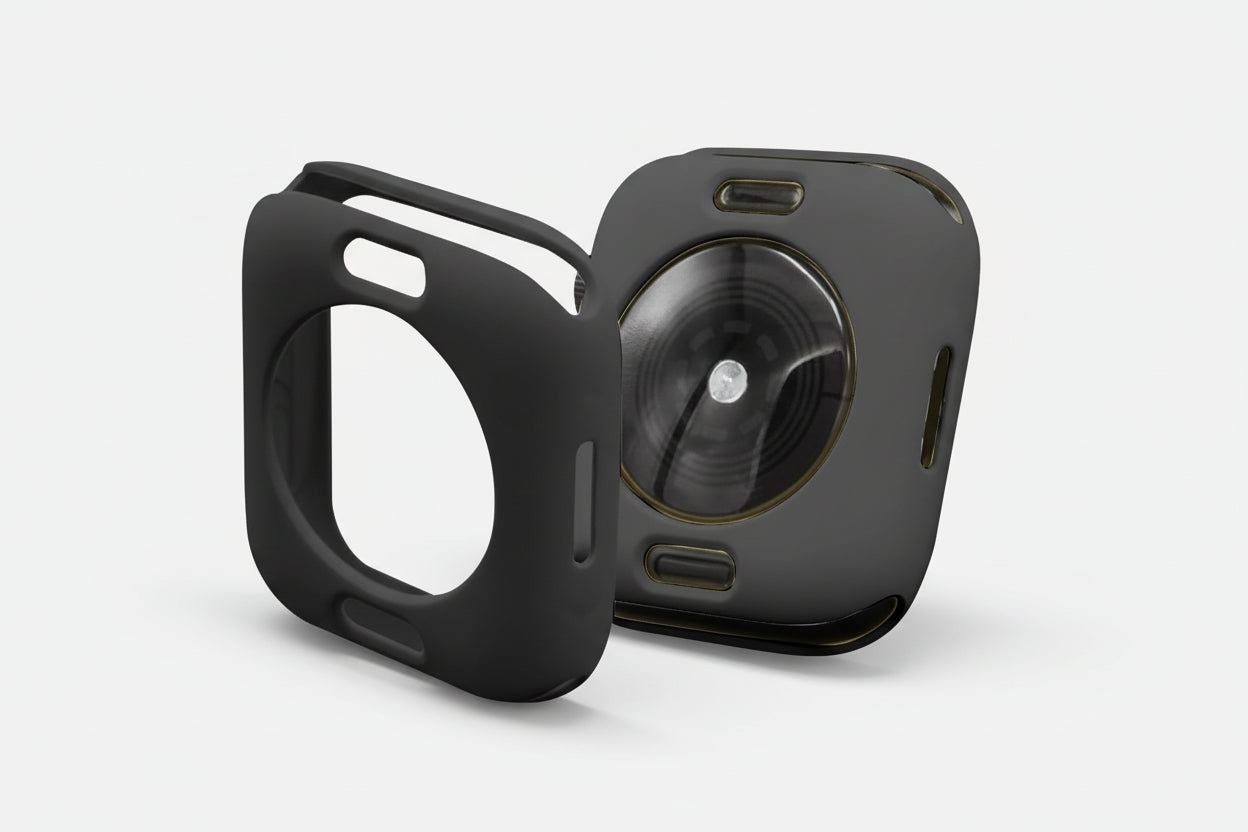 Silicone Band with Protective Bumper Case for Apple Watch Series 9/8/7 (45mm) – Black