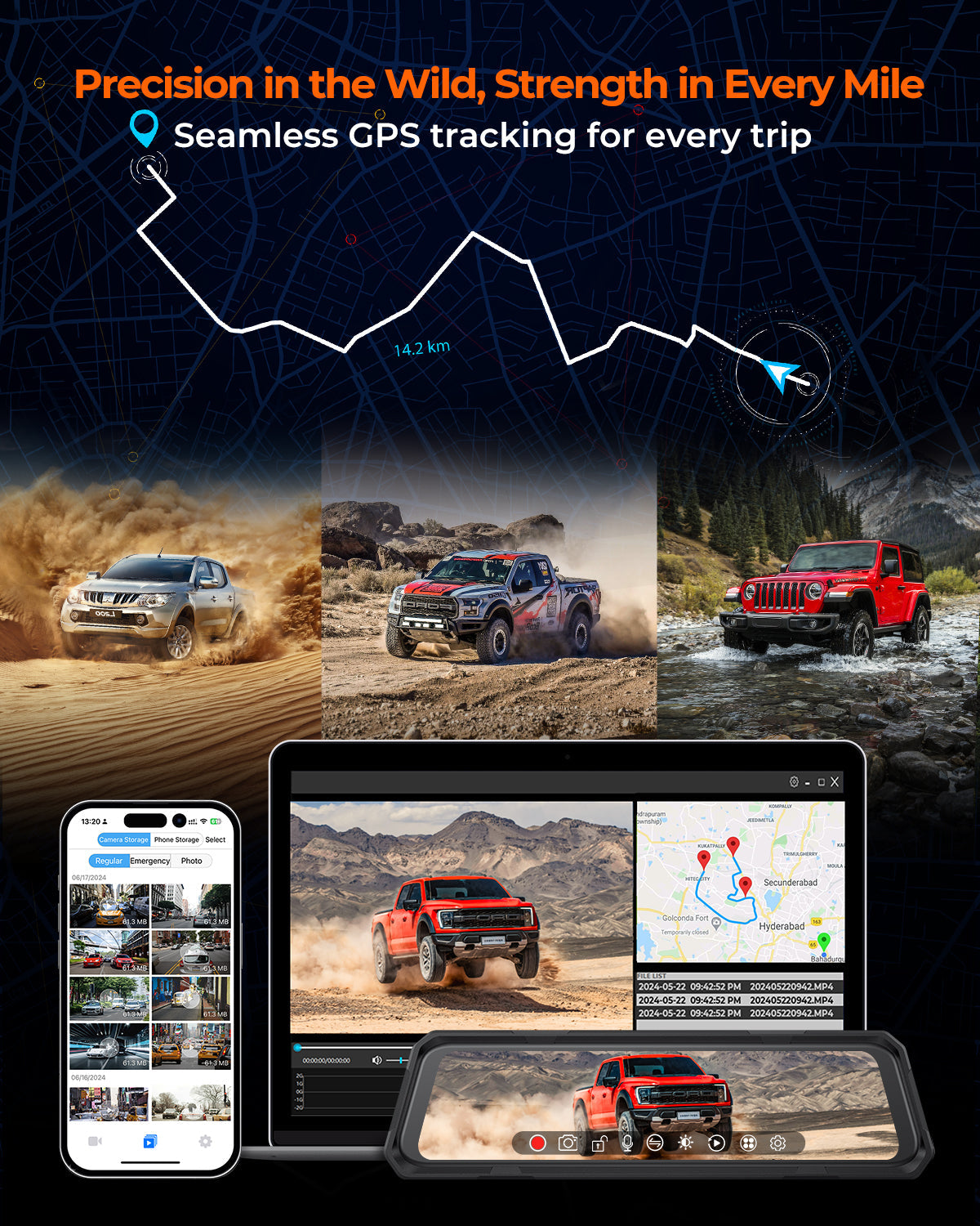 The Legend 2ch Waterproof Rear View Mirror Dash Cam with 4K Front and 2.5K Rear Cameras