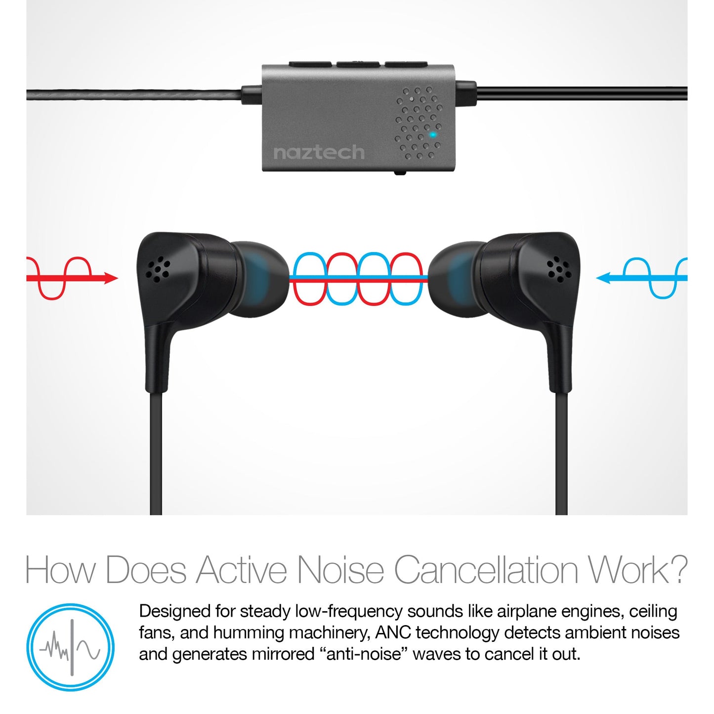 Naztech X1ANC Active Noise Cancelling Earphones 3.5mm Black (14509-HYP)
