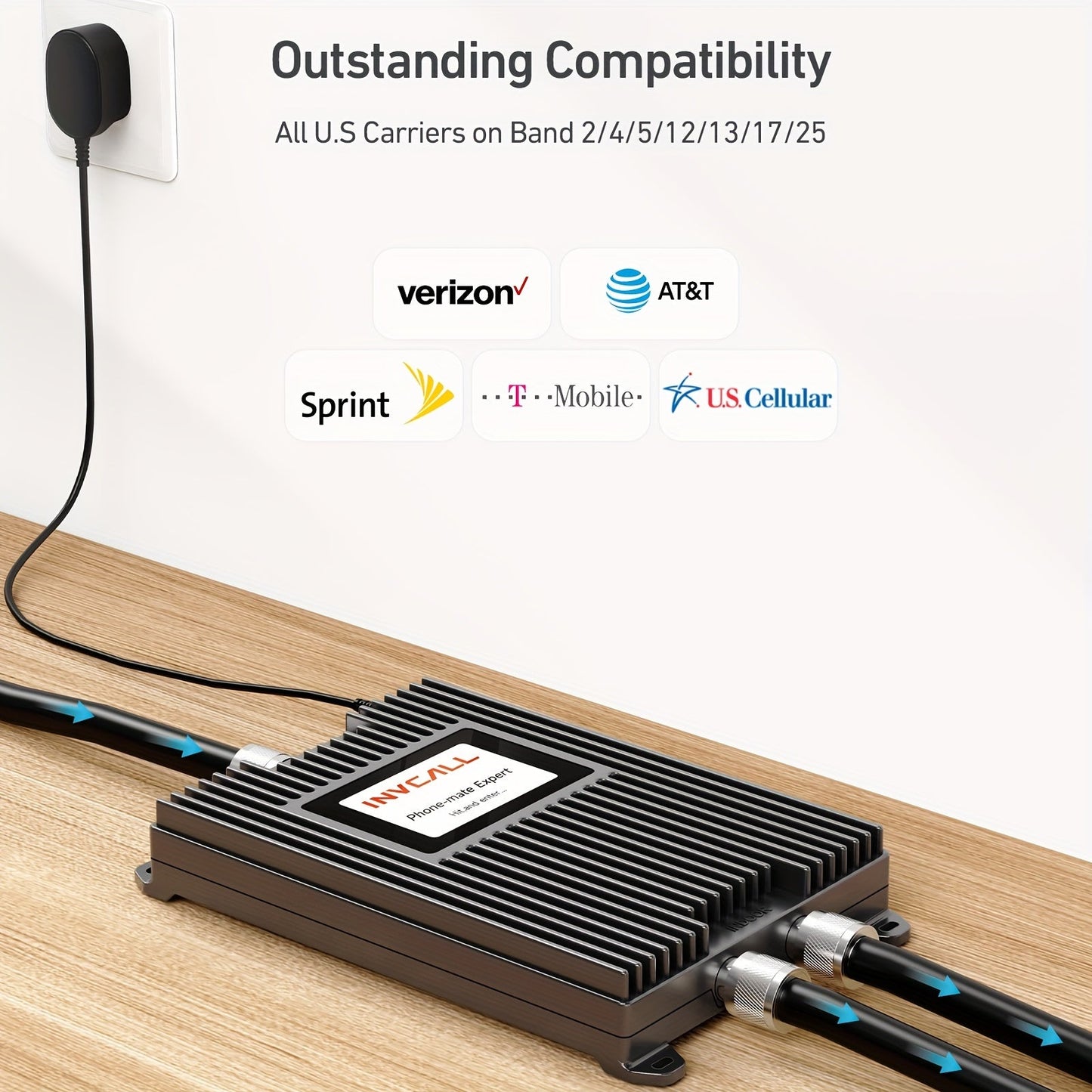INVCALL Cell Phone Signal Booster For Large Office House With 2 Indoor Antennas, Cell Booster For 5G/4G LTE 3G, Up To 8, 000 Sq Ft, All U.S. Carriers, Band 2/4/5/12/13/17/25 FCC Approved