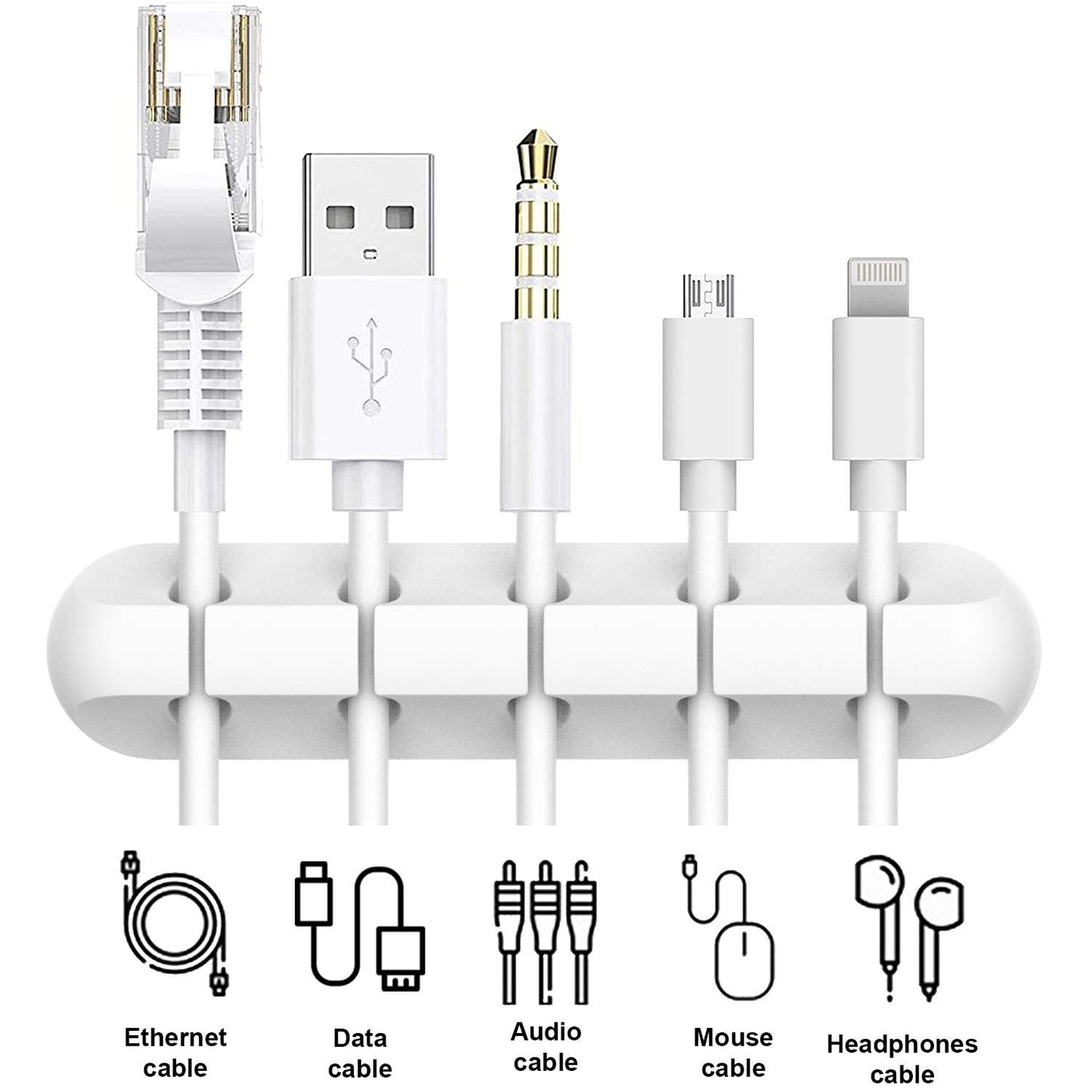 Cable Clips Cord Organizer 2 Pack — White USB Cable Management Wire Holder for Desk, Car, Home & Office