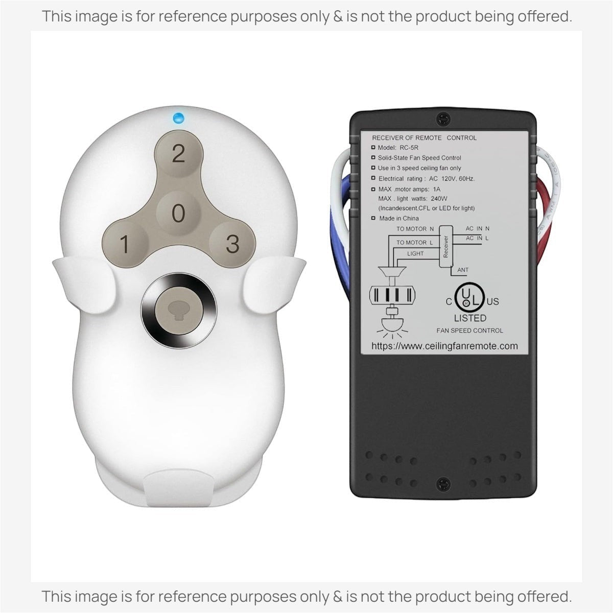 Prichor RC-5T RC-5R Ceiling Fan Remote Control Kit for 3-Speed Ceiling Fans