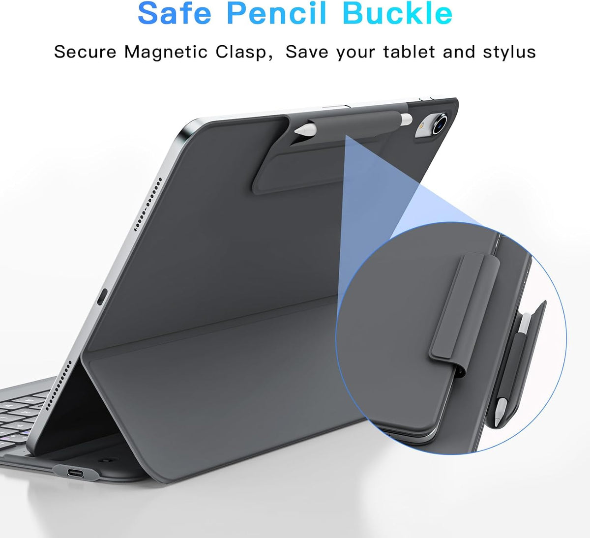 for iPad Air 11-inch Case with Keyboard (M3/M2, 2025/2024), Ultra-Thin & Lightweight, Safe Pencil Buckle, Rechargeable Magnetic Detachable Keyboard for iPad Air 11"/Air 5th/4th 10.9", Grey